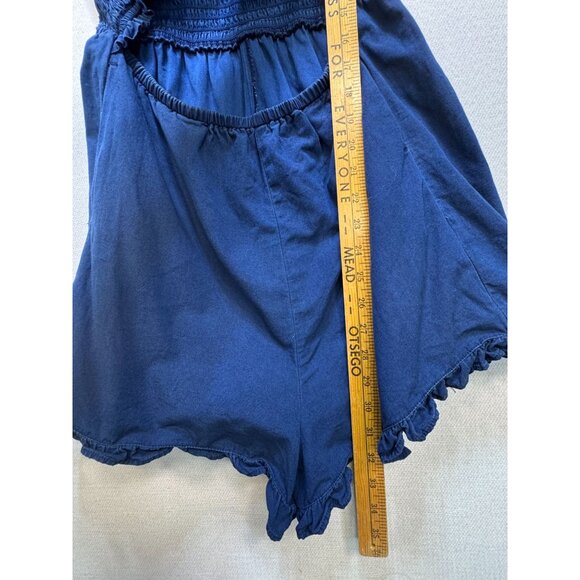 American Eagle Outfitters Womens Smocked Sexy Denim Romper Size L Navy Cutout - Picture 11 of 11